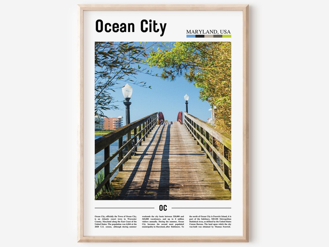 Ocean City Maryland Scenic Wooden Pier Boardwalk Travel Poster
