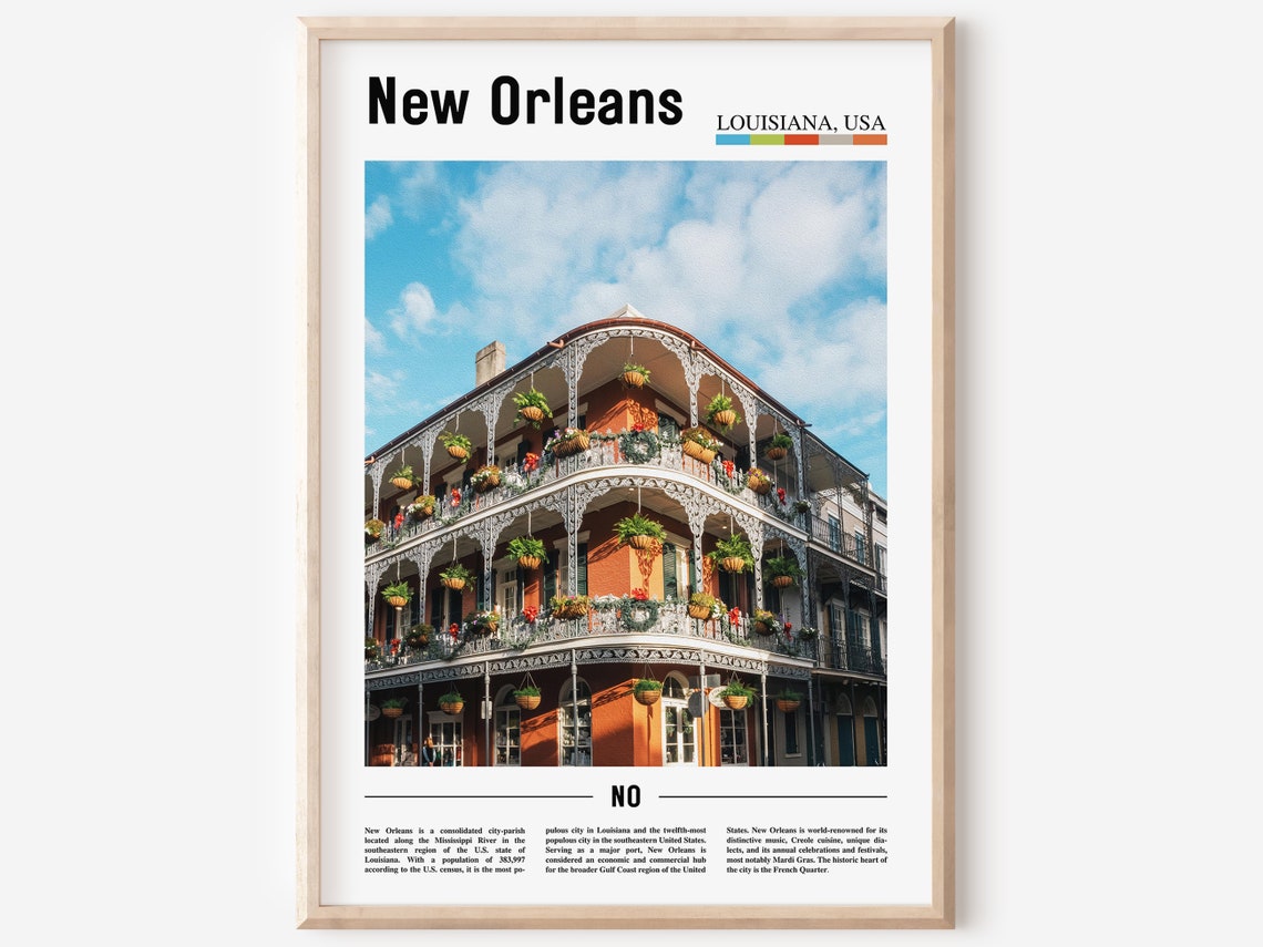 New Orleans Print New Orleans Poster New Orleans Wall Art Minimal Travel Print Minimal City Poster Oil Painting Poster