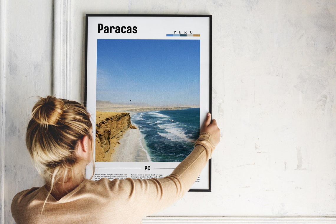 Paracas Peru Golden Desert Cliffs Pacific Coast Travel Poster - Image 2