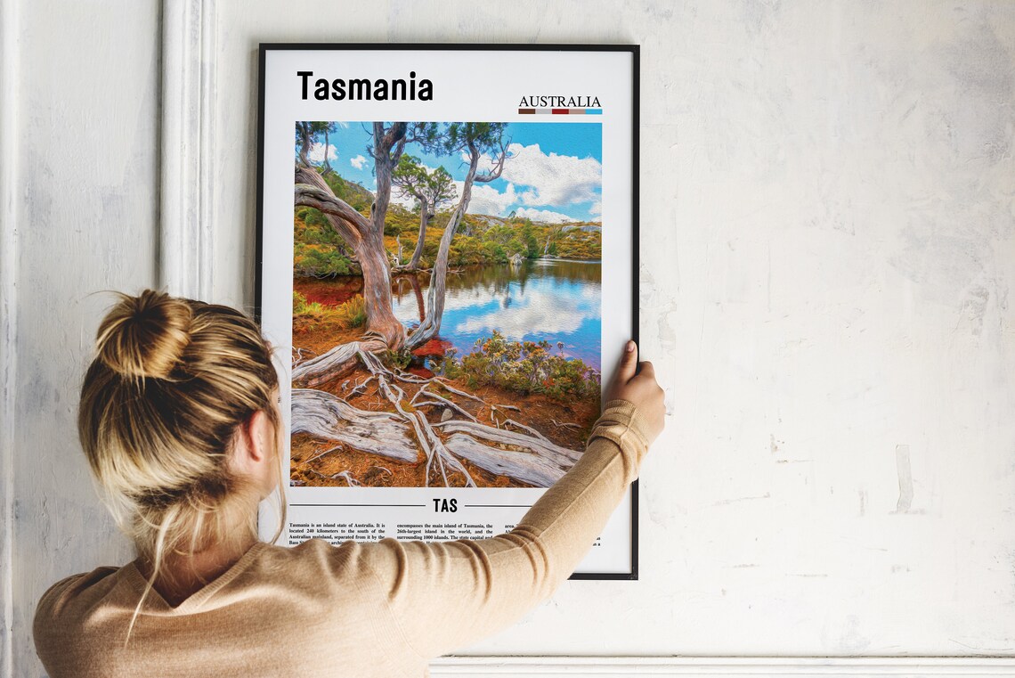 Tasmania Australia Alpine Lake Snow Gum Trees Nature Photo Poster - Image 2