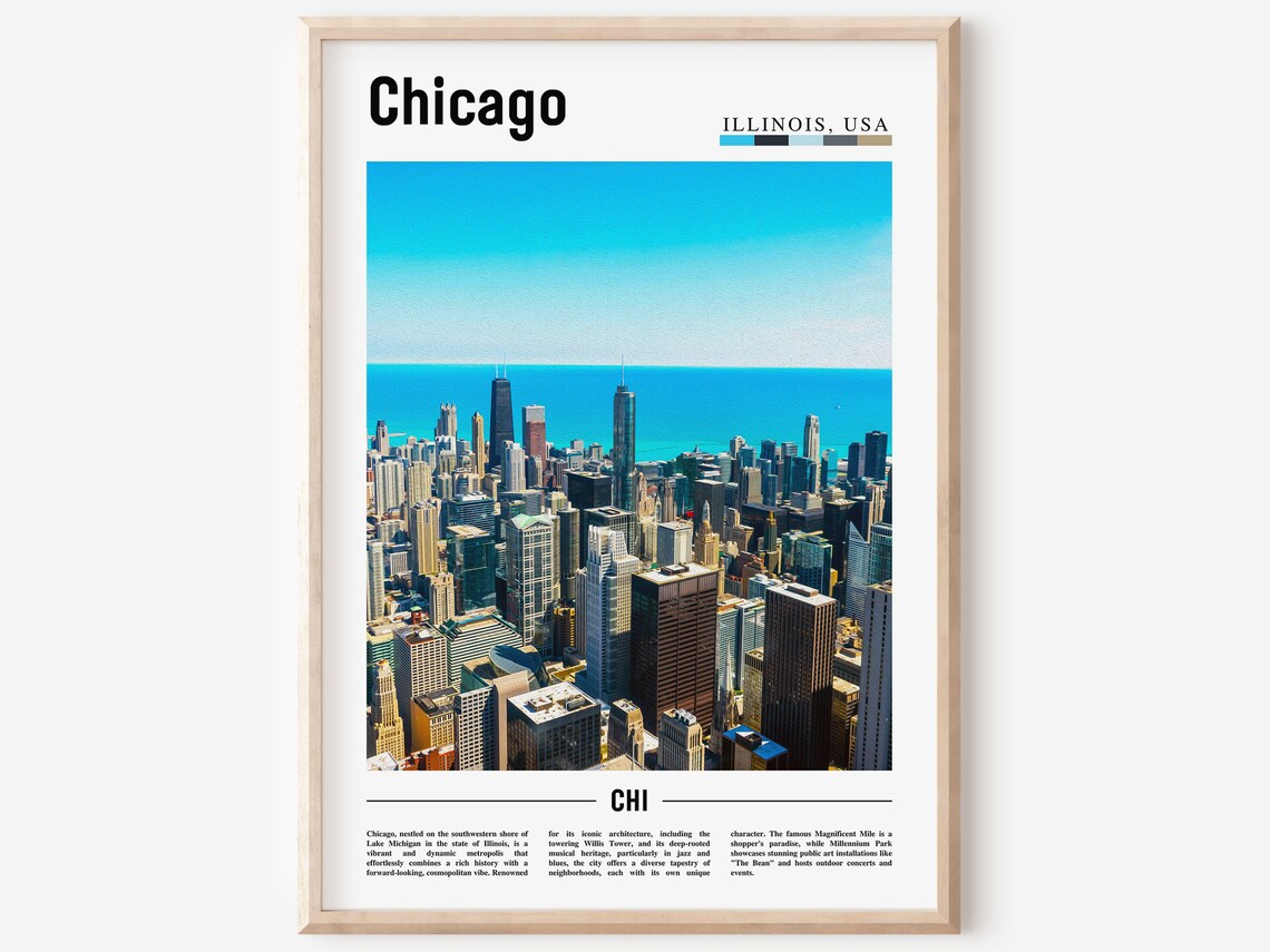 Chicago Illinois Skyline Aerial View Poster Lake Michigan Cityscape