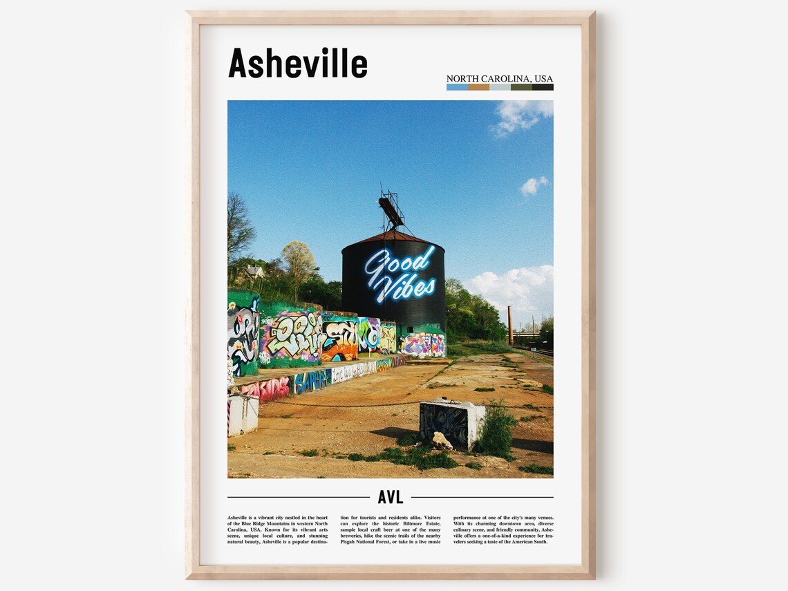 Asheville North Carolina Good Vibes Mural Street Art City Poster