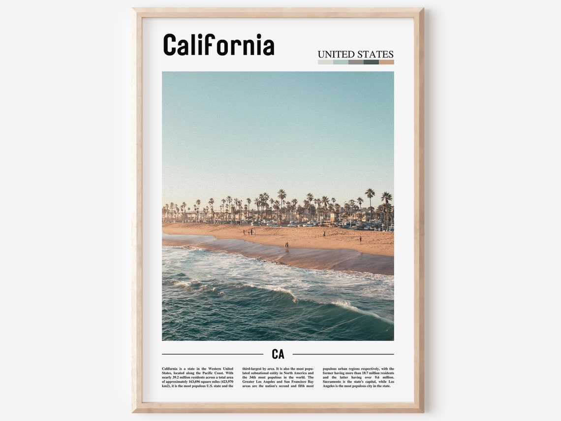 California Poster California Print California Wall Art Minimal Travel Print Minimal City Poster Travel Destination Oil Painting Poster