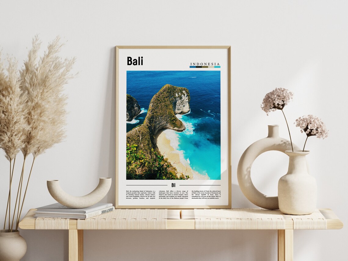 Bali Indonesia Kelingking Beach Cliff Aerial Ocean Photo Poster - Image 3