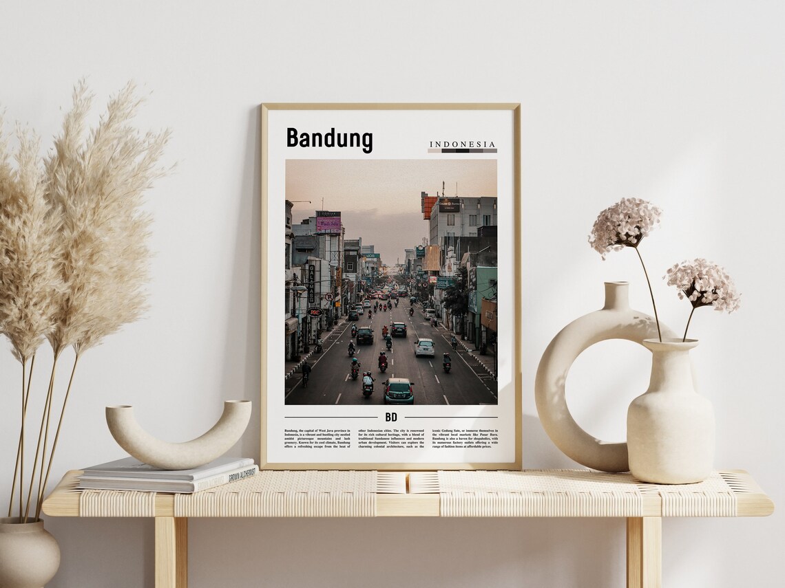 Bandung Indonesia Busy Street Travel Poster Motorbike City Scene View - Image 3