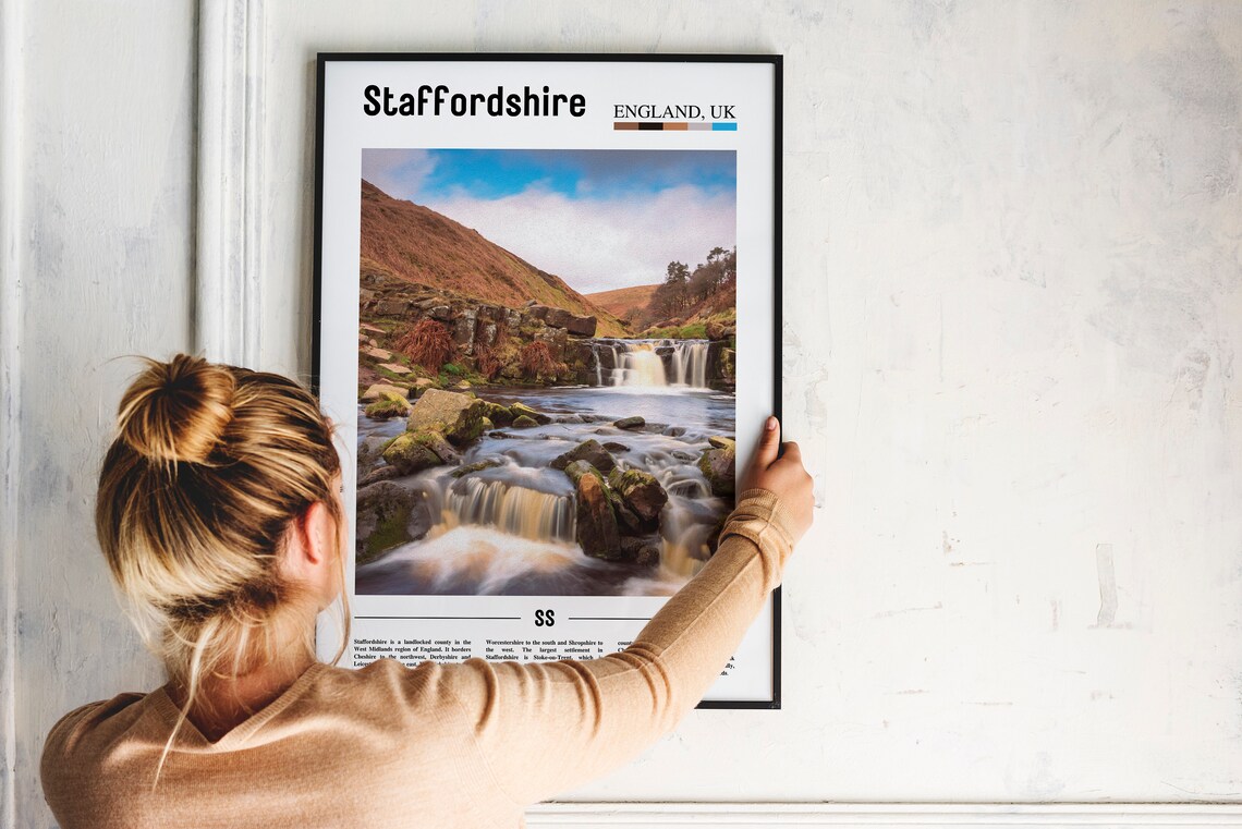 Staffordshire England Waterfall Stream Moorland UK Travel Poster - Image 2