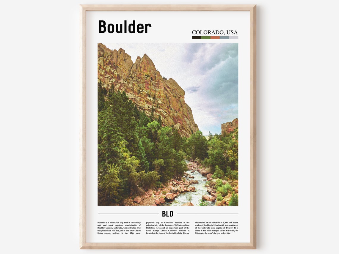 Boulder Colorado Red Rock Canyon Cliffs and Creek Travel Poster