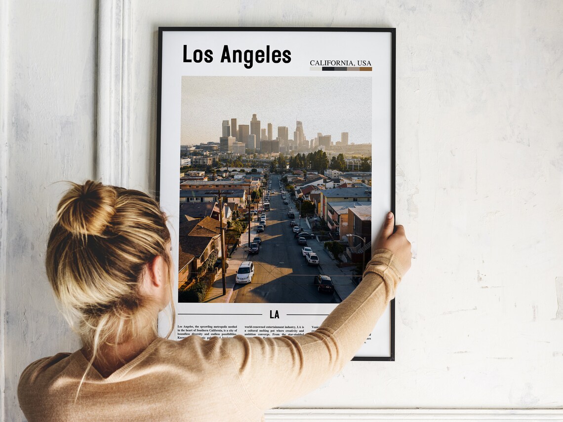 Los Angeles Downtown Sunset Skyline Panorama Travel Photo Poster - Image 2