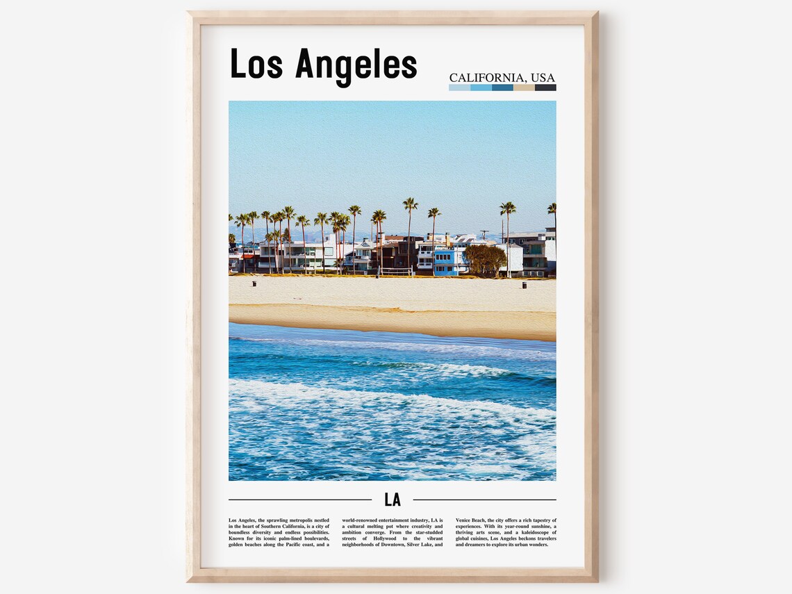 Los Angeles California Sunny Palm Lined Beach Ocean Travel Poster