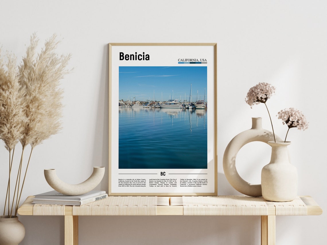 Benicia Print Benicia Poster Benicia Wall Art Minimal Travel Print Minimal City Poster Travel Destination Print Oil Painting Poster - Image 3