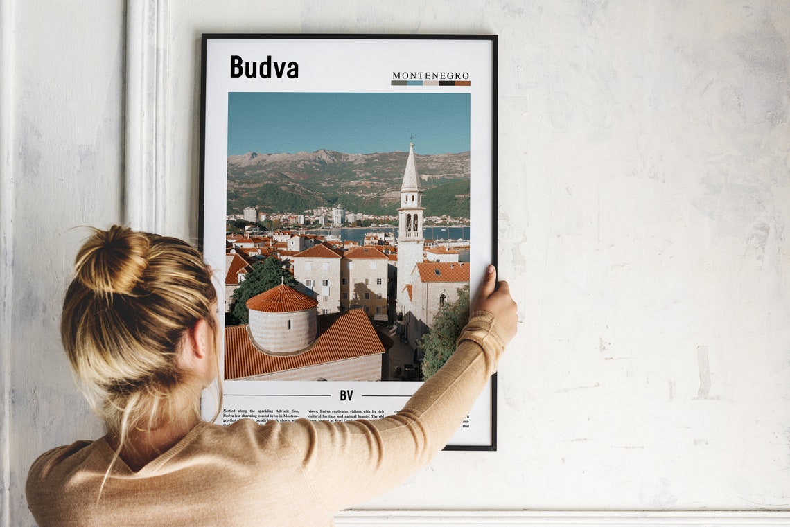Budva Montenegro Old Town Rooftops Church Adriatic Travel Poster - Image 2