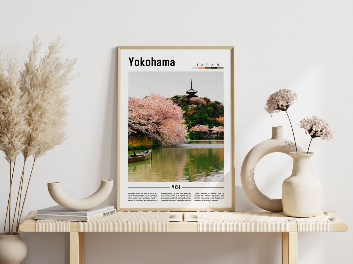 Yokohama Japan Cherry Blossom Pagoda Lake Spring Travel Print - Image 3