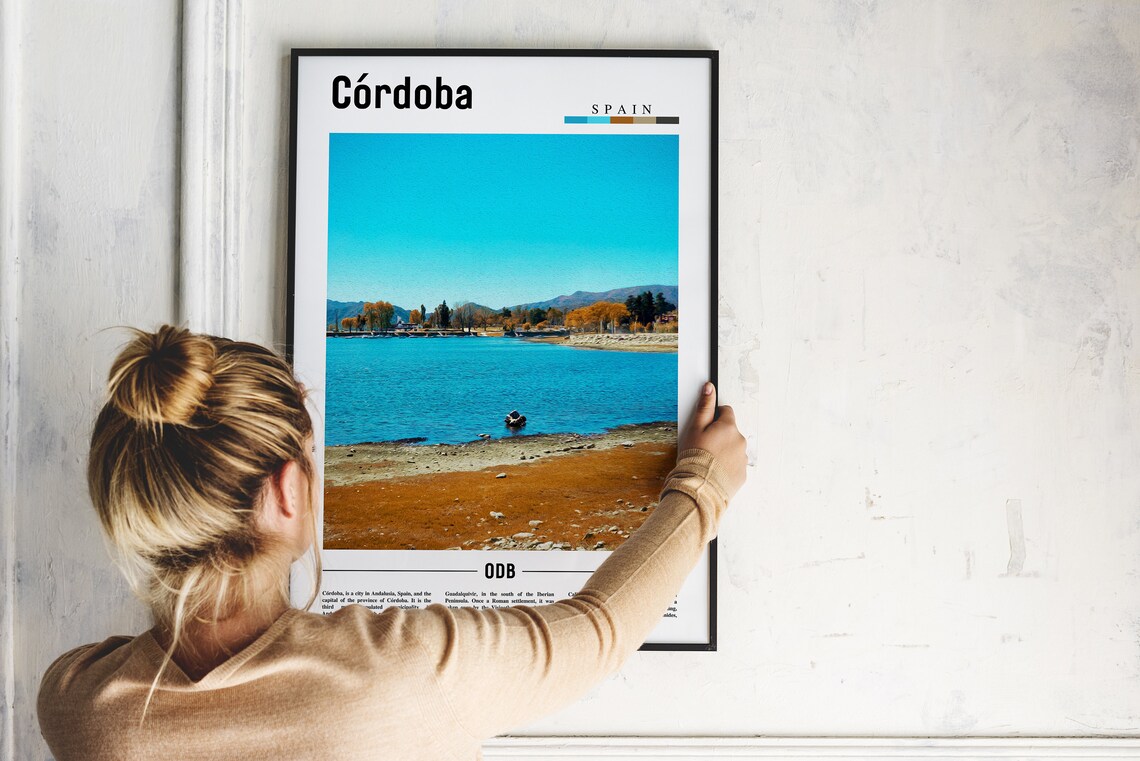 Cordoba Spain Blue River Lakeside Autumn Trees Travel Poster - Image 2