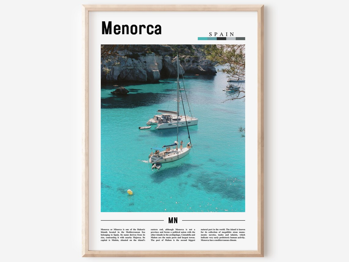 Menorca Spain Turquoise Cove Sailboat Bay Photography Travel Poster