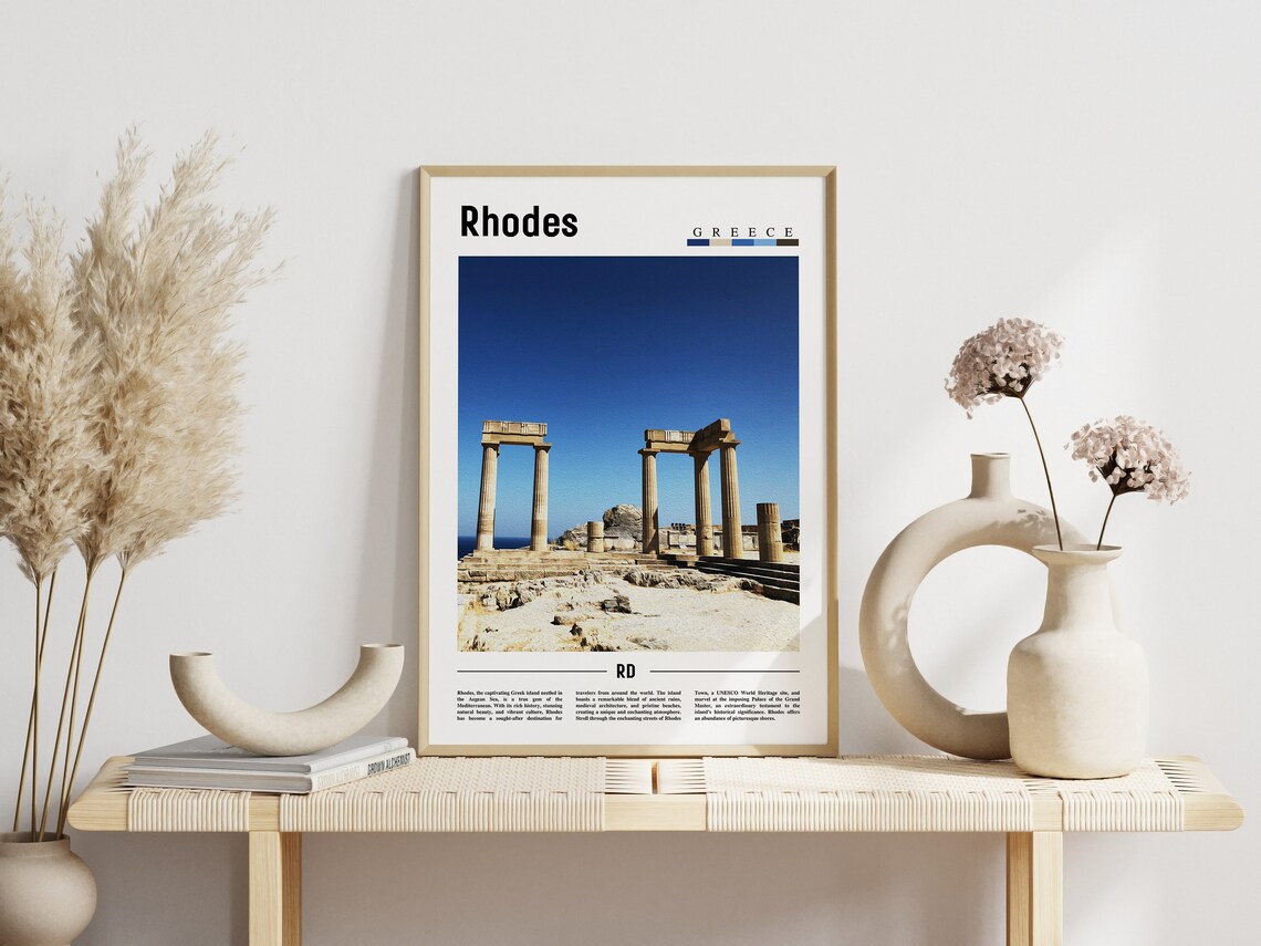 Rhodes Greece Ancient Temple Columns Aegean Sea Travel Poster - Image 3