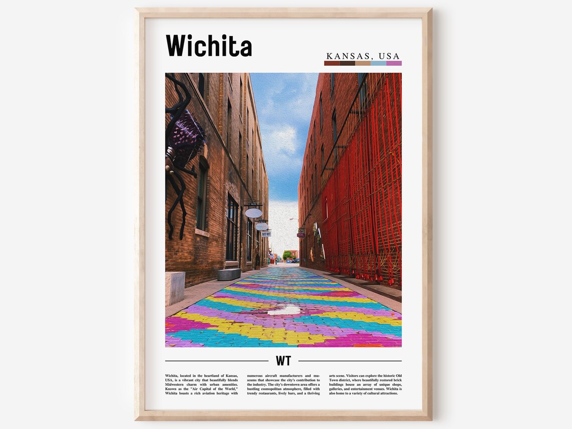 Wichita Kansas Travel Poster Rainbow Brick Alley Street Photo Artwork