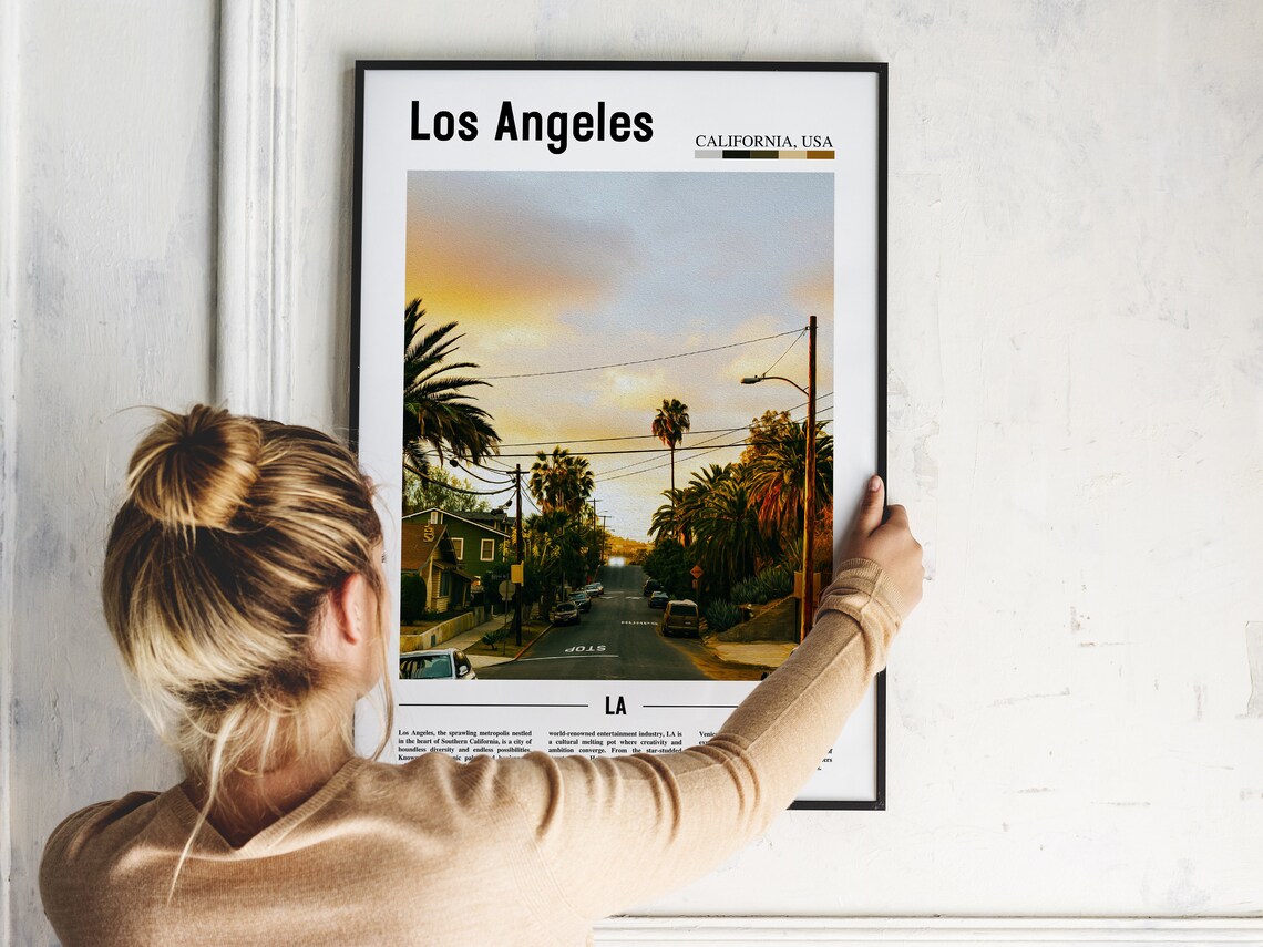 Los Angeles California Palm Tree Street Sunset Travel Poster - Image 2
