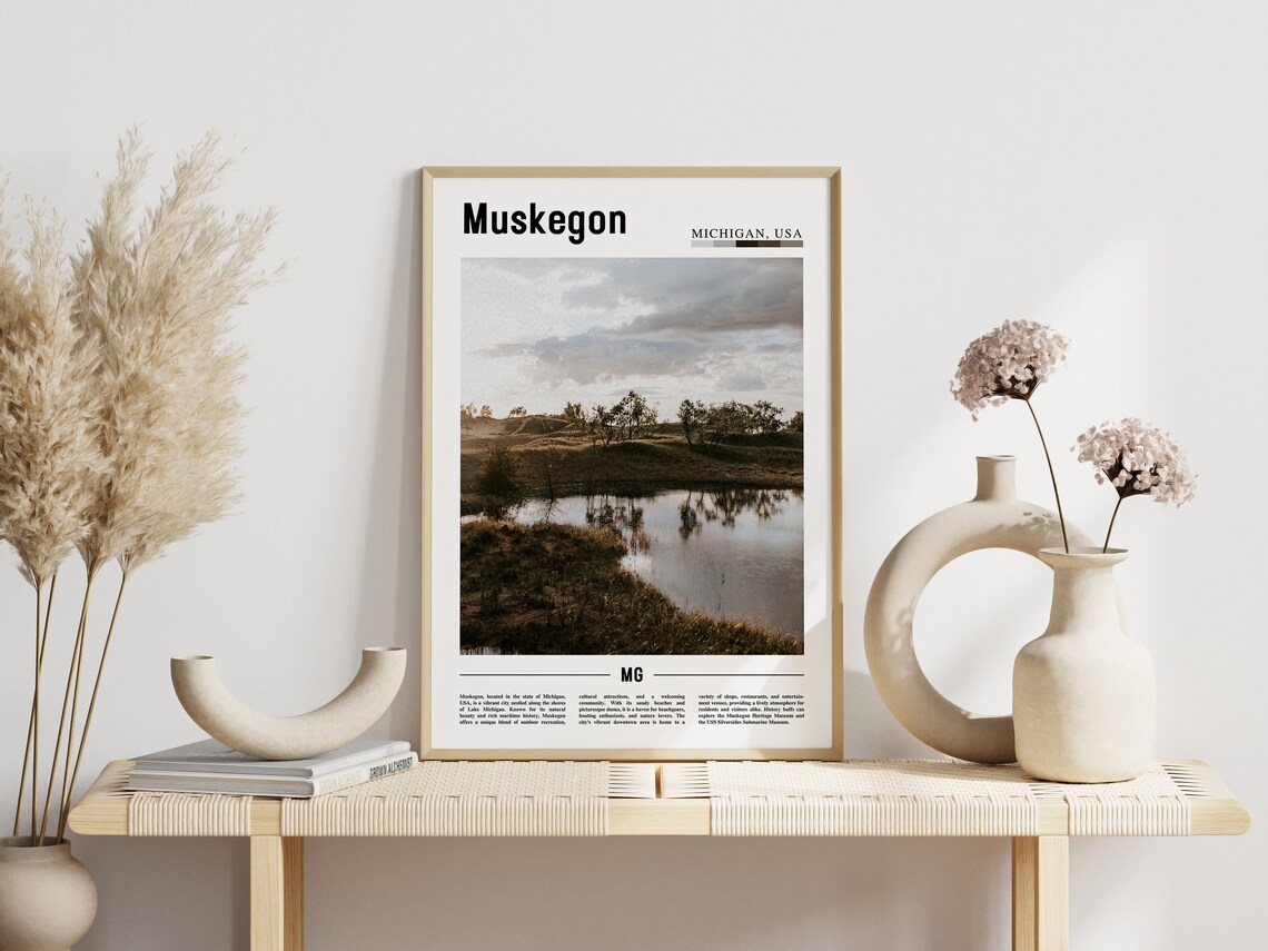 Muskegon Michigan Lake Dunes Sunset Nature Minimalist Travel Poster - Image 3