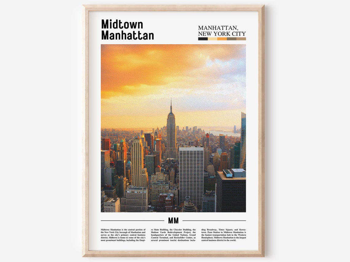 Midtown Manhattan Print Midtown Manhattan Poster Midtown Manhattan Wall Art Oil Painting Poster City Artwork Travel Artwork Travel Art