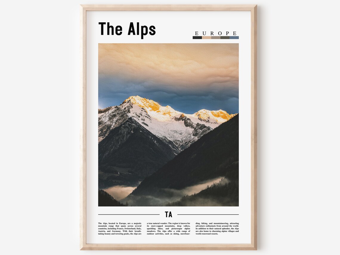 The Alps Europe Snow Capped Peaks Golden Sunset Light Photo Poster