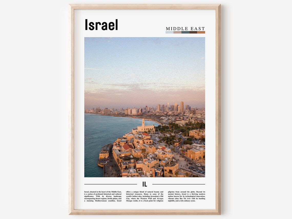 Israel Aerial Coastal City Skyline Sunset Middle East Travel Poster