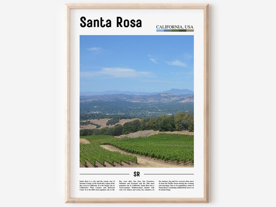 Santa Rosa California Wine Country Vineyard Hills Travel Poster