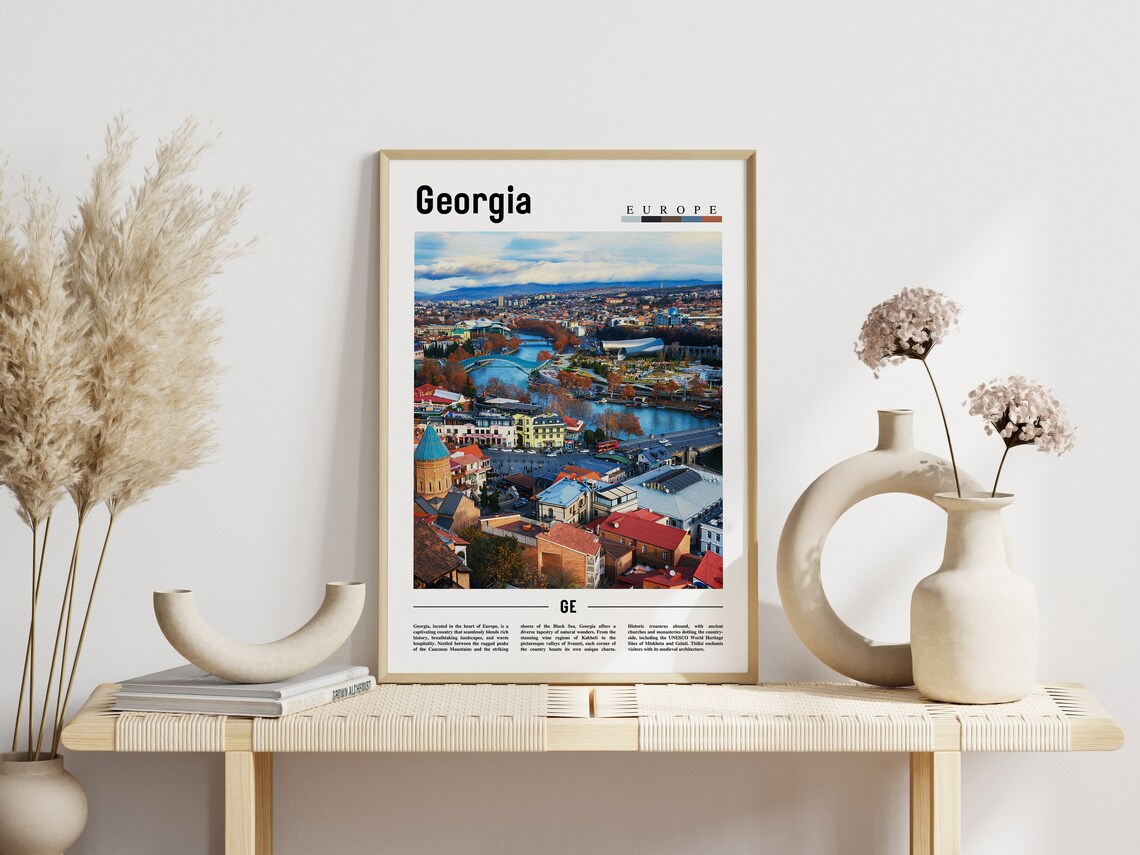 Georgia Europe Autumn City River Old Town Panorama Travel Wall Art - Image 3