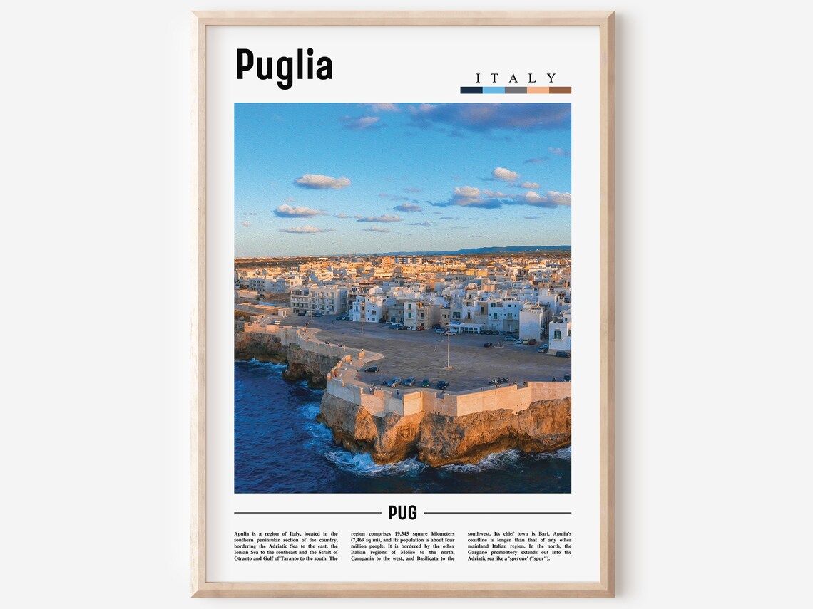 Puglia Italy Whitewashed Coastal Town Cliffs Travel Photo Poster