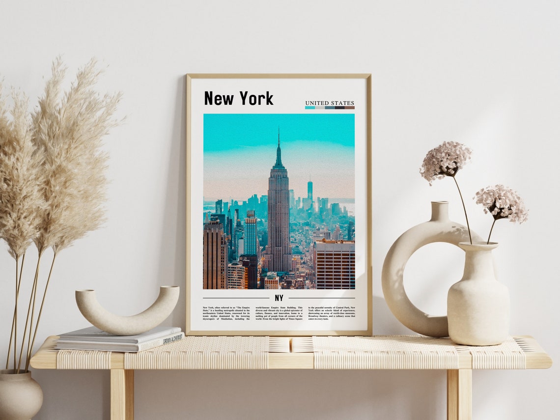 New York Empire State Building Teal Sunset Skyline Photo Poster - Image 3