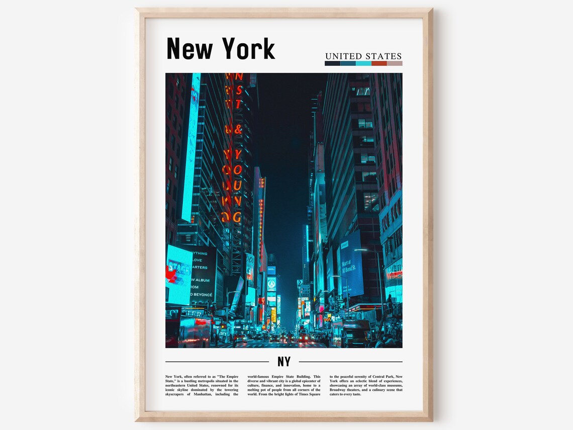 New York Times Square Night Neon Billboard Street Photo Poster