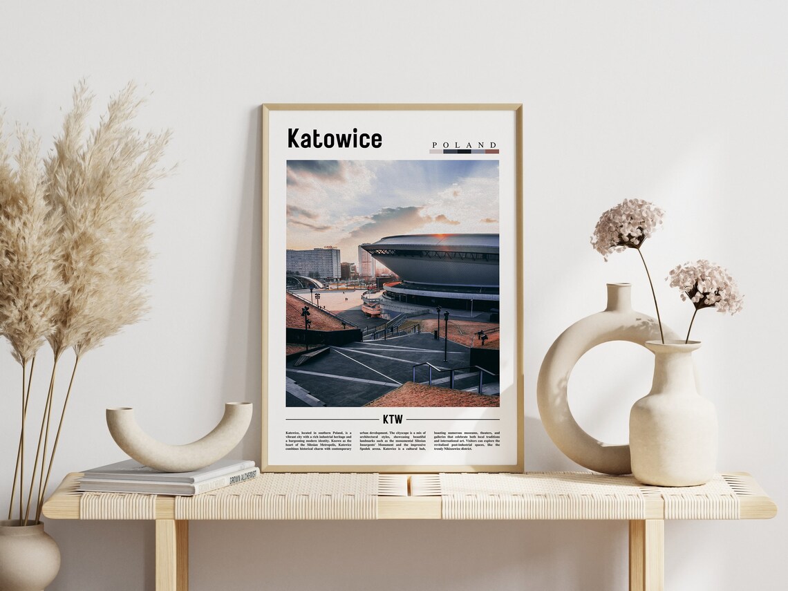 Katowice Poland Modern Spodek Arena Sunset City Travel Poster - Image 3