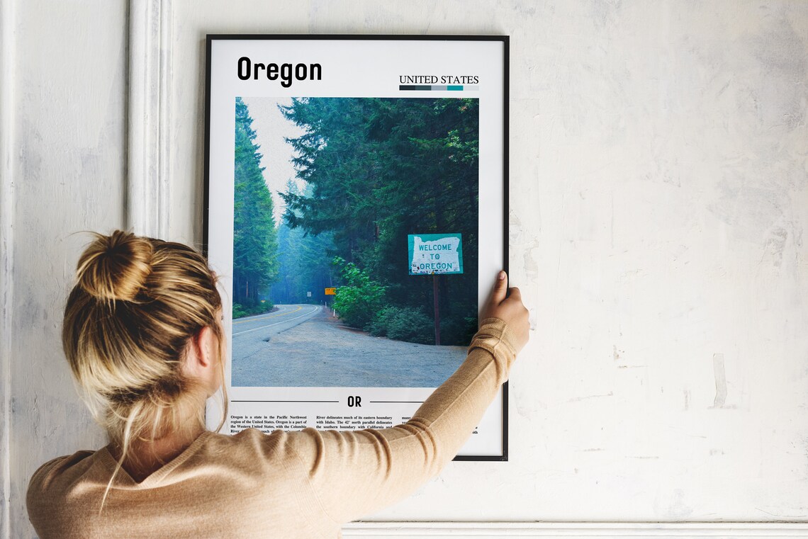 Oregon Welcome Sign Evergreen Forest Road Minimal Travel Poster - Image 2