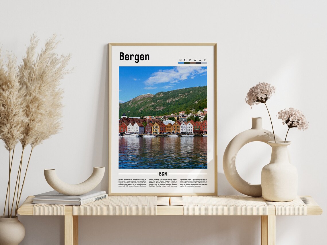 Bergen Norway Historic Harbor Colorful Wooden Houses Travel Poster - Image 3