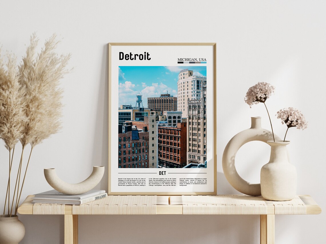Detroit Michigan Downtown Skyline Cityscape Minimal Travel Poster - Image 3