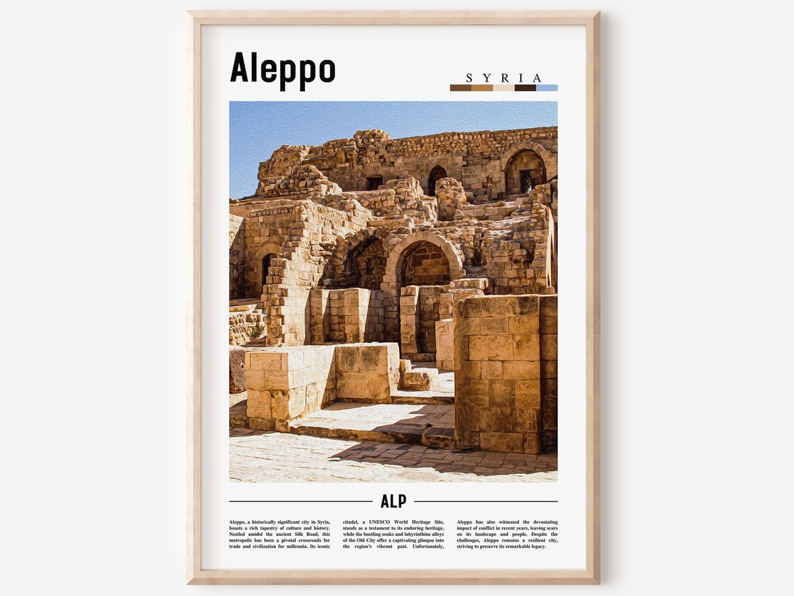 Aleppo Syria Ancient Citadel Stone Ruins Minimal Travel Poster
