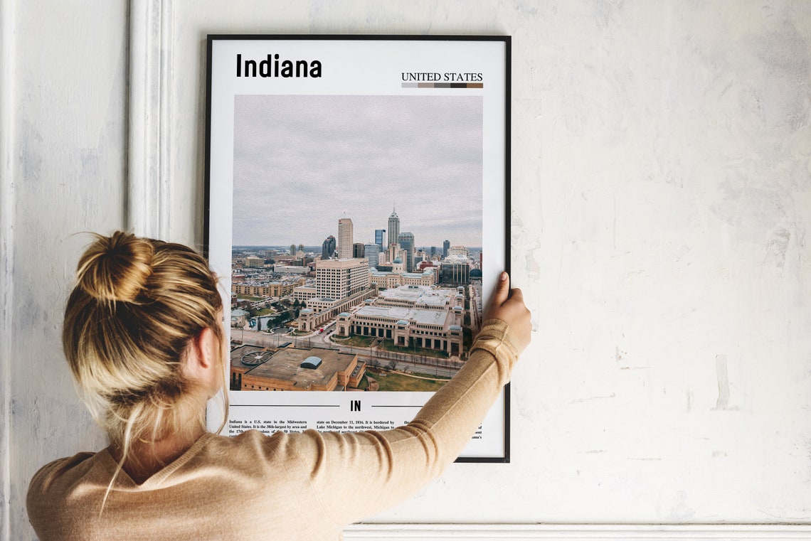 Indiana Print Indiana Poster Indiana Wall Art Minimal Travel Print Minimal City Poster Travel Destination Print Oil Painting Poster - Image 2