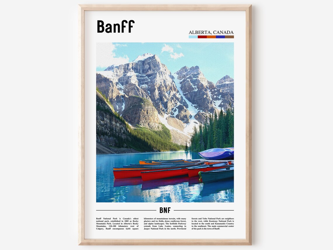 Banff Alberta Canada Canoes Mountain Lake Nature Travel Poster