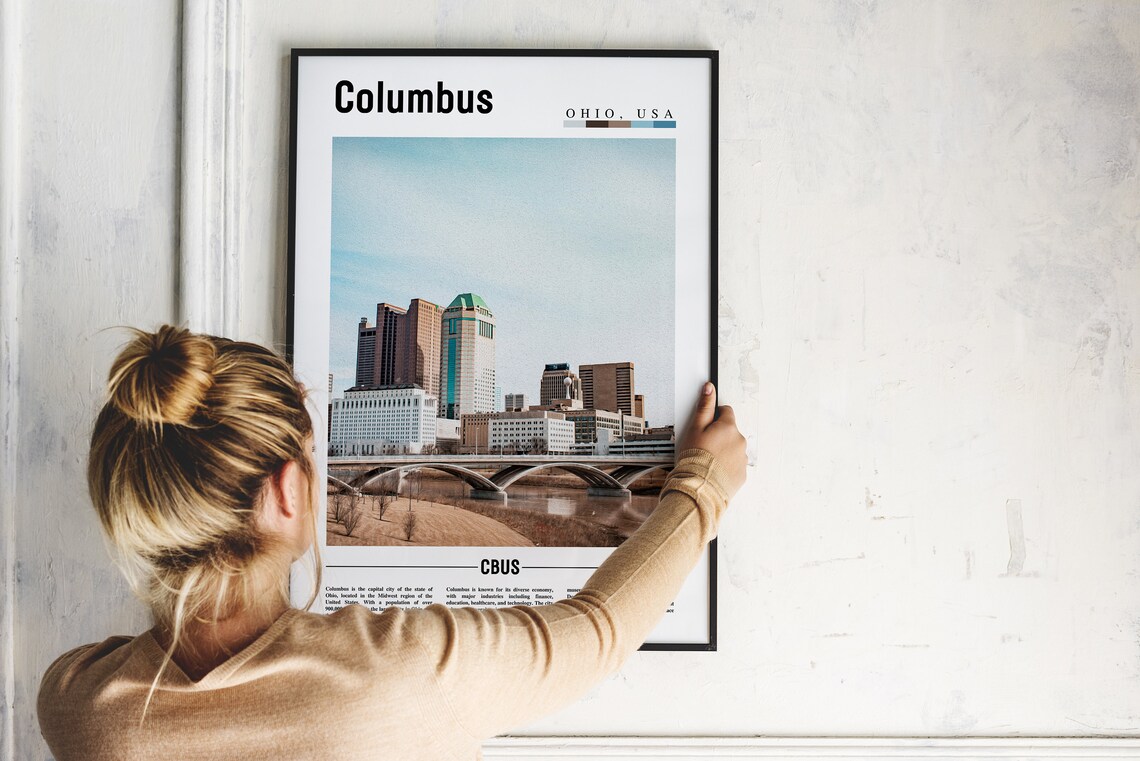 Columbus Ohio Skyline River Bridge Cityscape Photo Travel Poster - Image 2
