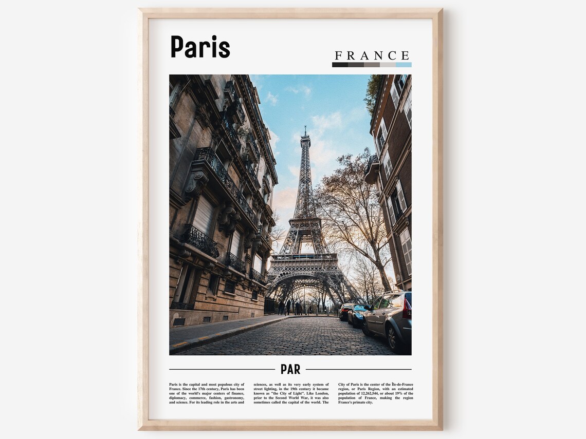 Paris France Eiffel Tower Cobblestone Street Photo Travel Poster