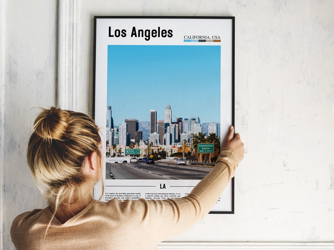 Los Angeles Skyline From Freeway Convention Center Sign Travel Poster - Image 2