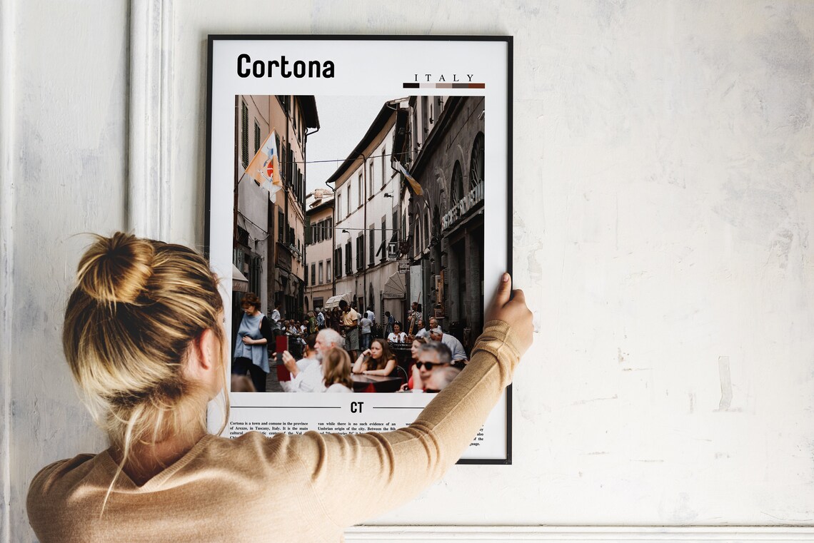 Cortona Italy Tuscan Street Cafe Scene Travel Photo Art Poster - Image 2