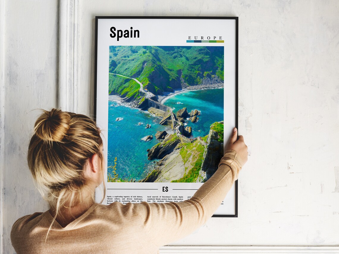 Spain Europe Rocky Coast Turquoise Ocean Cliffs Travel Poster - Image 2