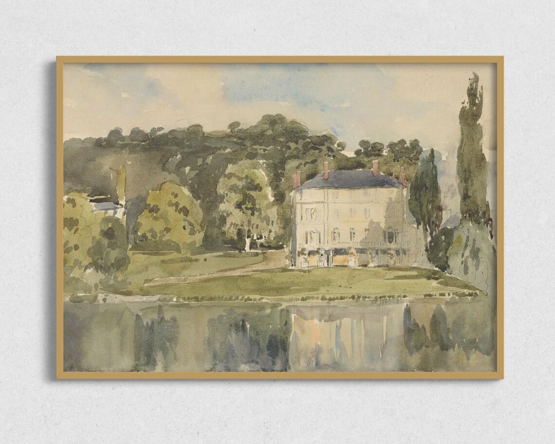 Riverside House Vintage Art Print, Antique Style