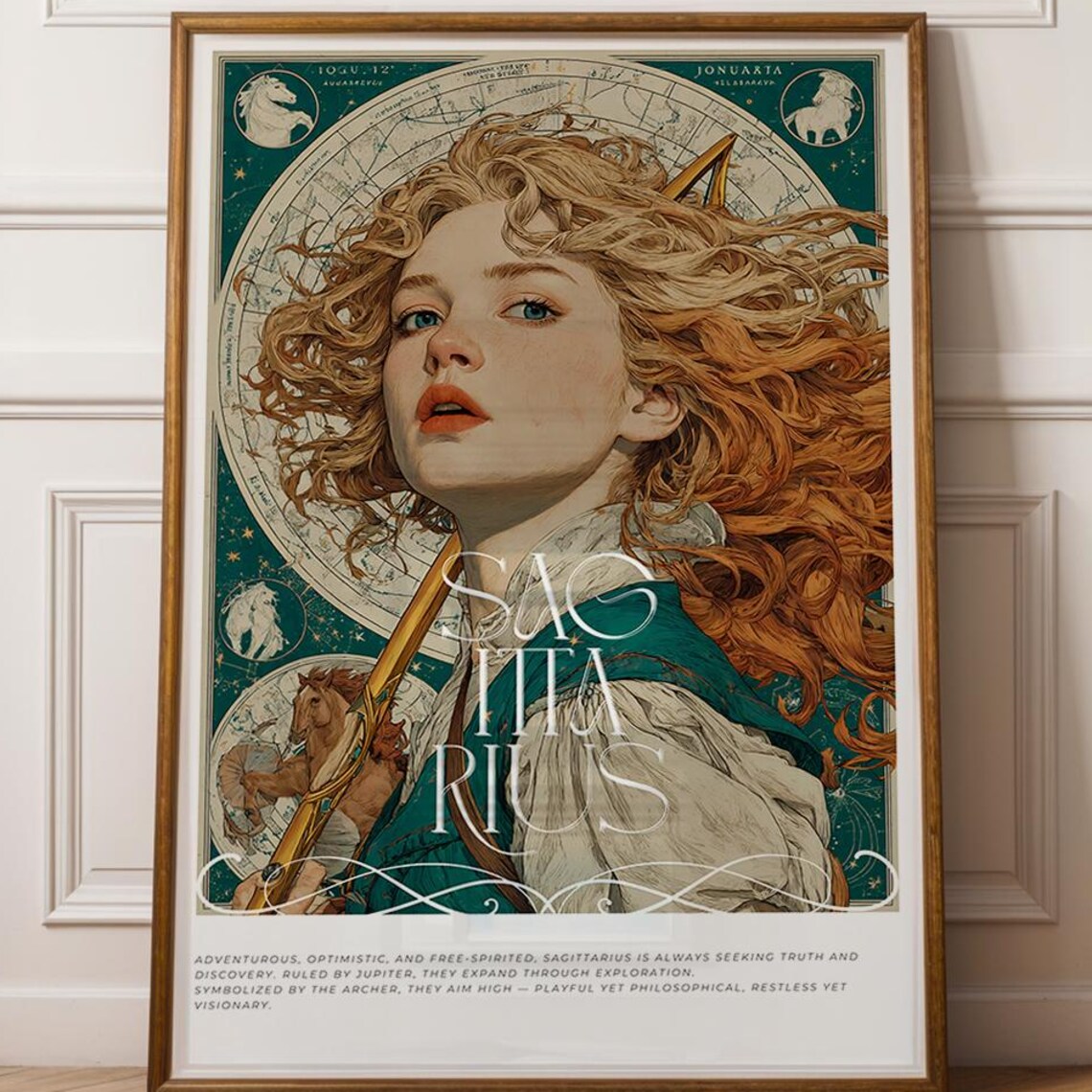 Sagittarius Zodiac Astrology Art Print, Nouveau Decor