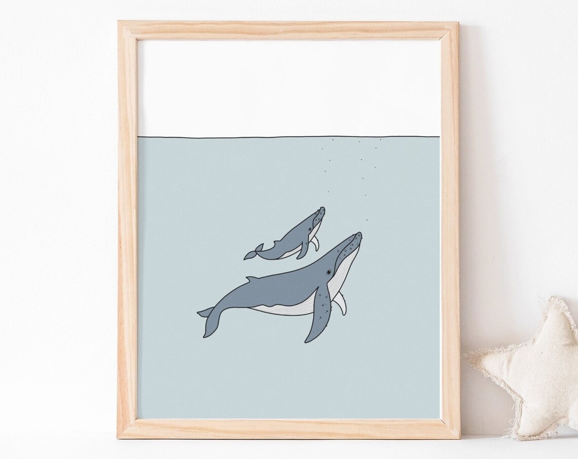 Humpback Whale Mother and Calf Nursery Art Print - Image 2