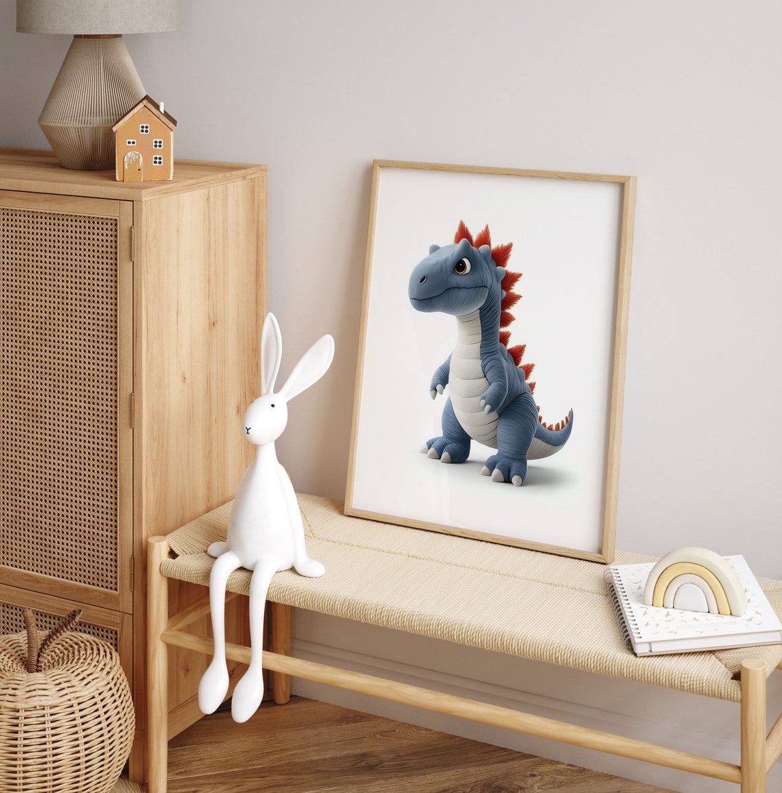 Sweet Adorable Cute Baby Blue Dinosaur Stegosaurus Nursery Poster - Image 4