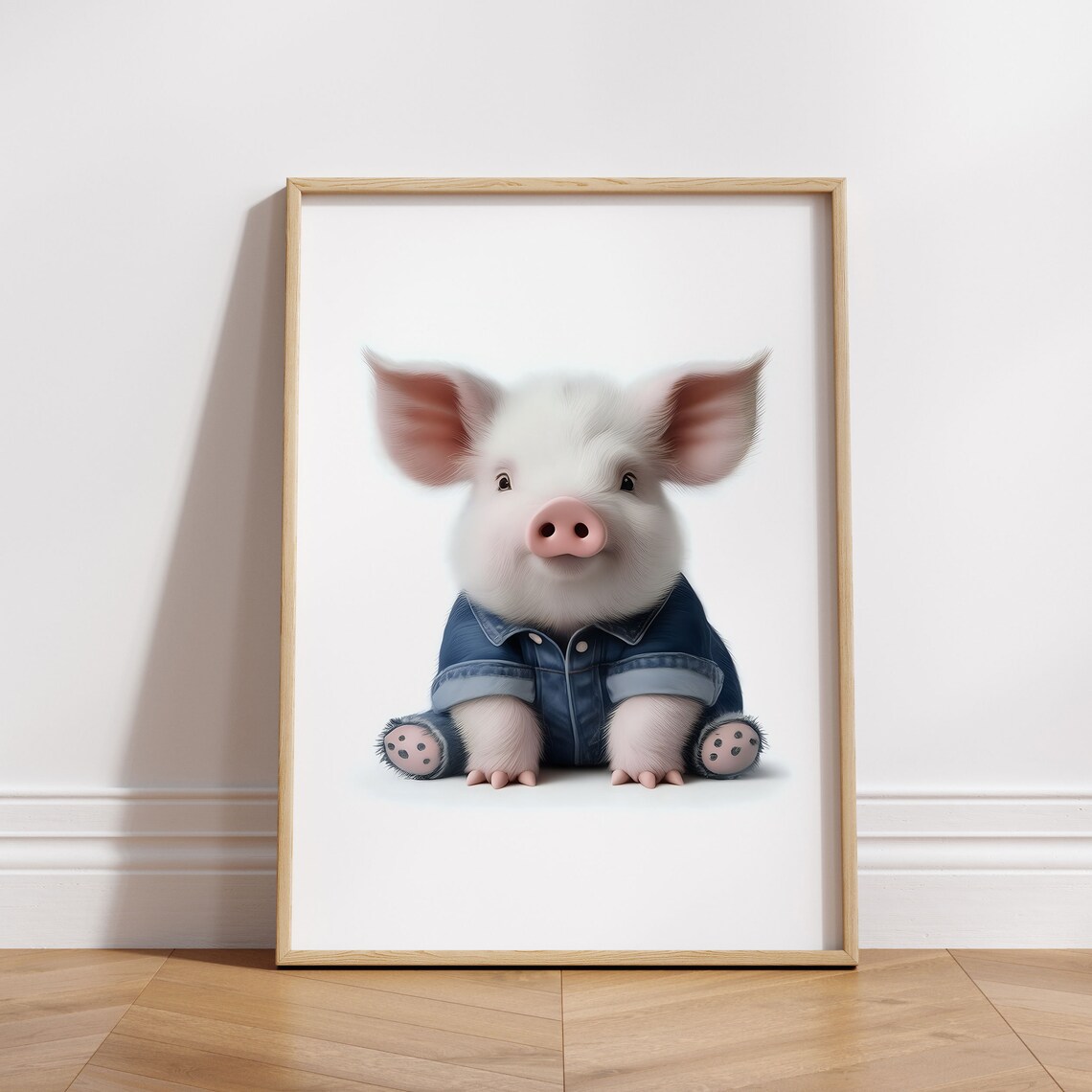 Adorable Baby Pig in Denim Jacket Sweet Nursery Animal Poster