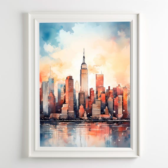 NYC Skyline Watercolor Travel Poster