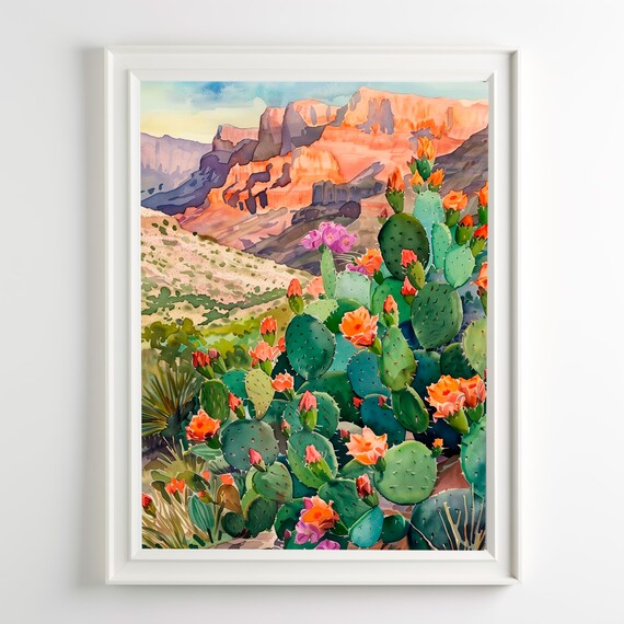 Big Bend National Park Cactus Watercolor Art Print