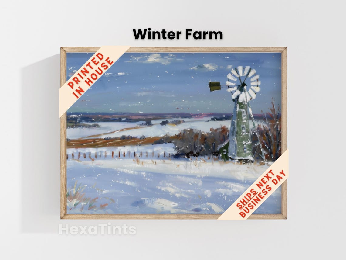 Winter Landscape, Windmill On A Farm - Image 4